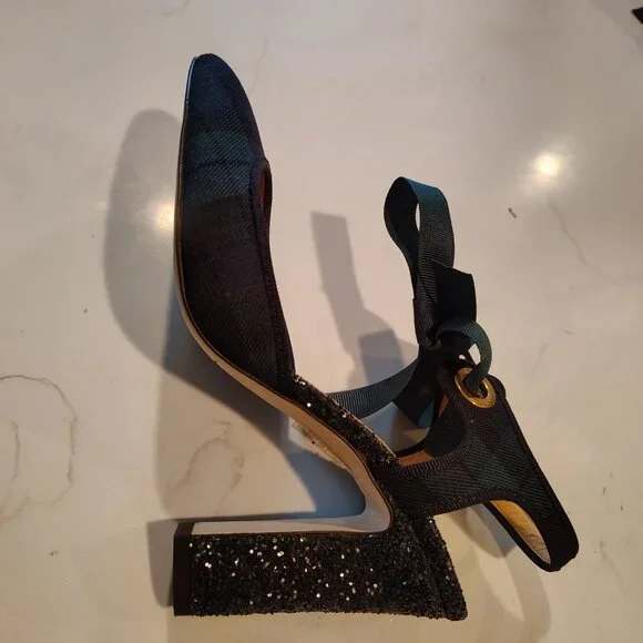 J. Crew Collection - Italian Made Green/Black Ankle-tie Pump - Picture 4 of 6